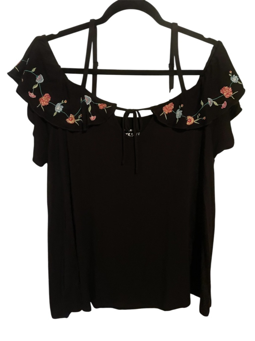 torrid Black Off-Shoulder Top with Floral Embroidery